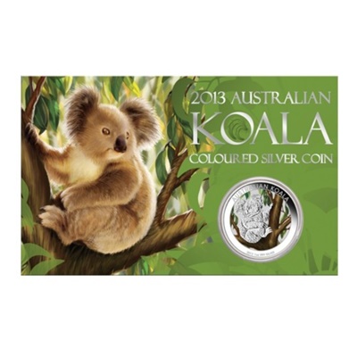 2013 1oz Silver Coloured Koala in Card - Click Image to Close